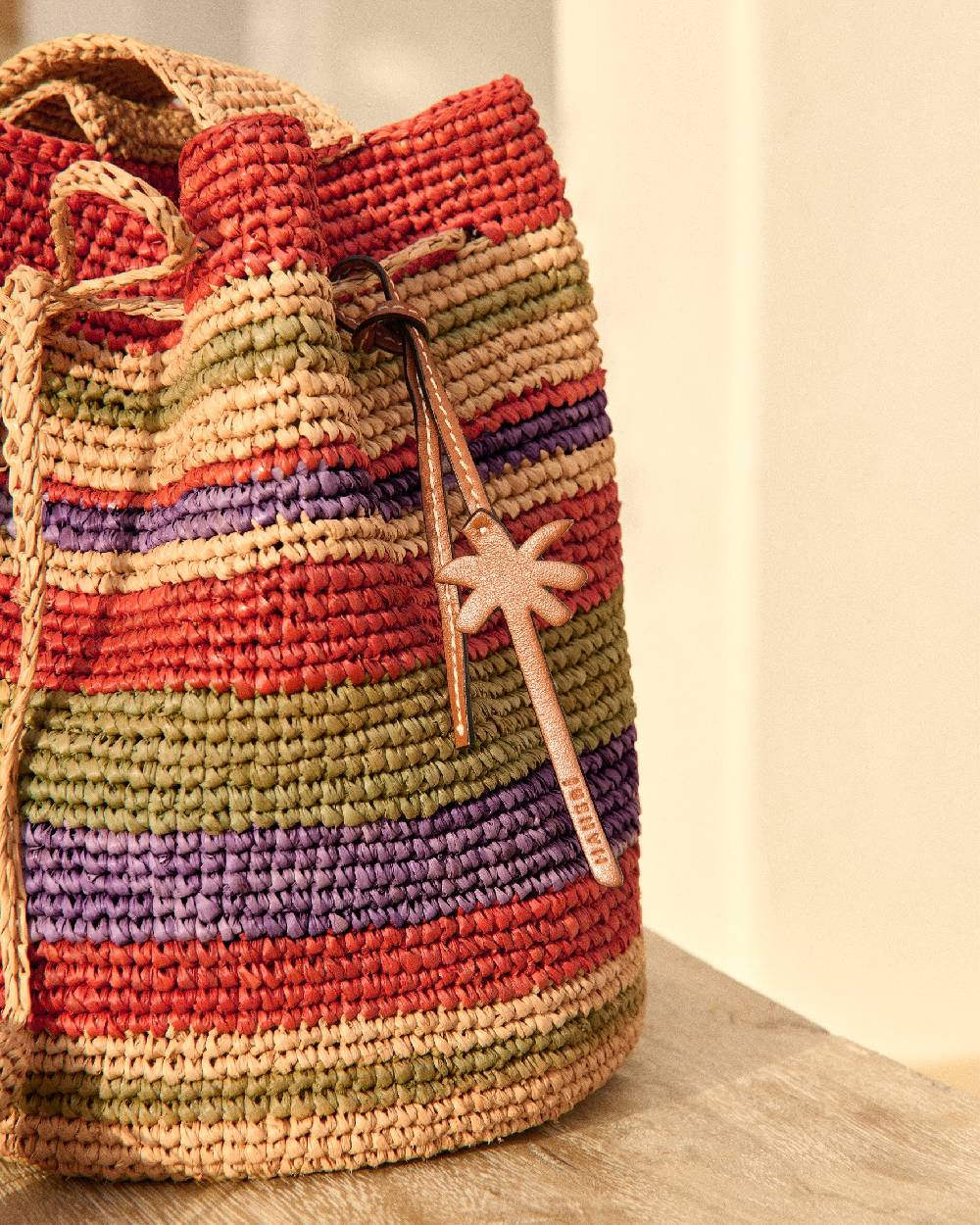 Manebí Raffia Beach Bucket - Rust Tan Mineral Green Summer Purple Stripes Online