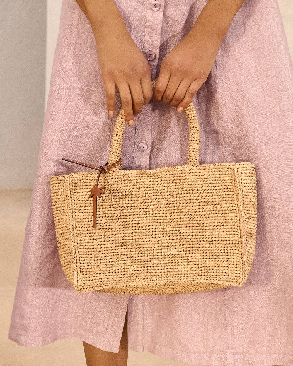 Manebí Raffia Sunset Bag Small - Palm Leather Tag Tan Offerte