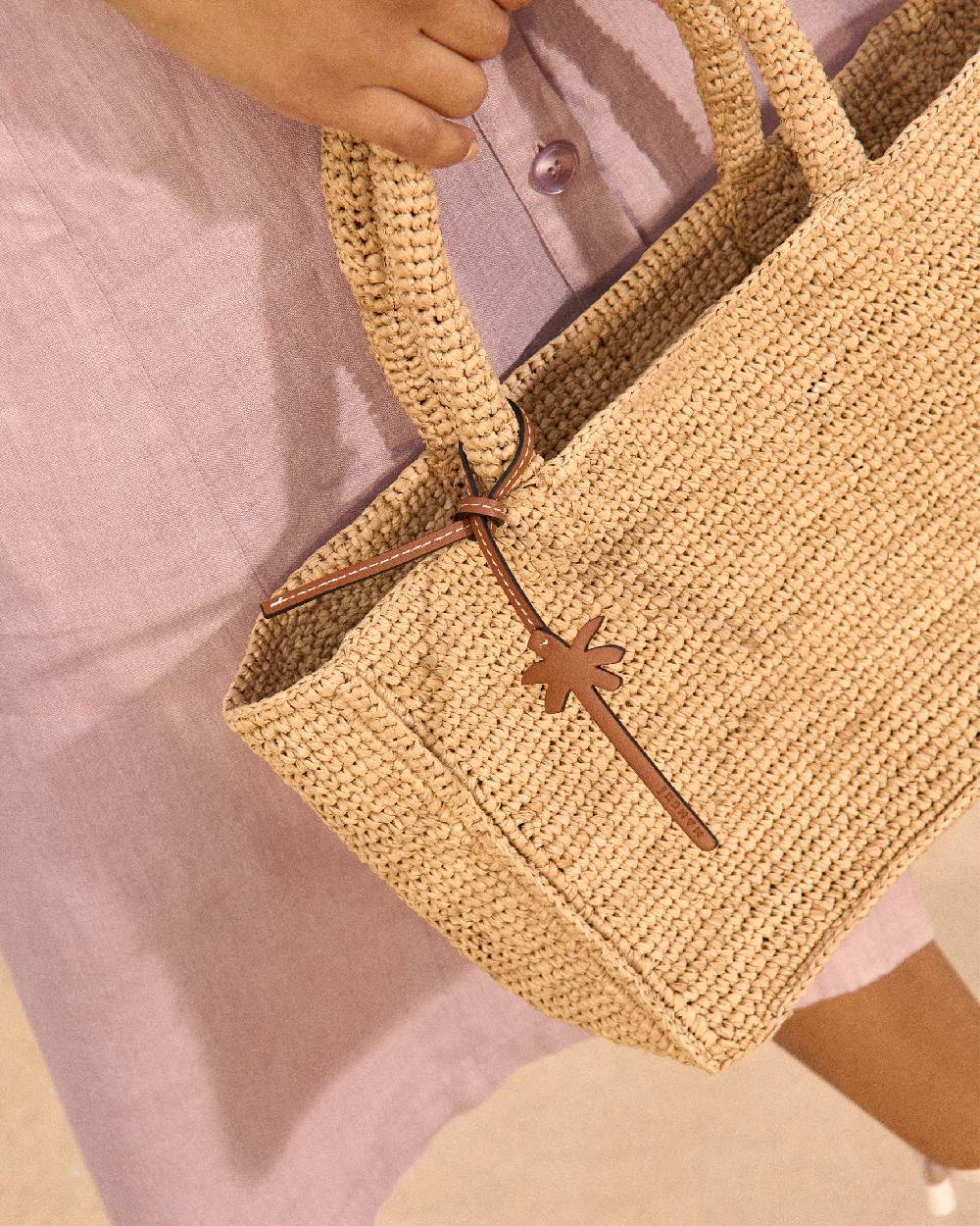 Manebí Raffia Sunset Bag Small - Palm Leather Tag Tan Offerte