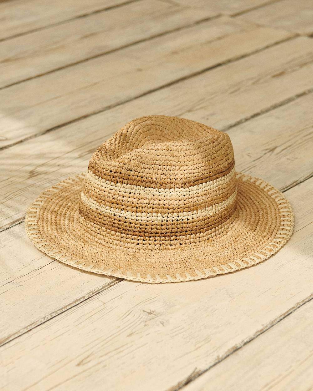 Manebí Raffia Panama Hat - Striped Striped Vendita Calda