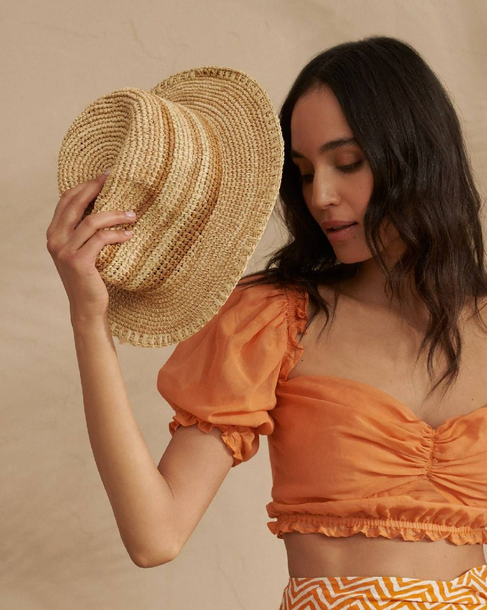 Manebí Raffia Panama Hat - Striped Striped Vendita Calda