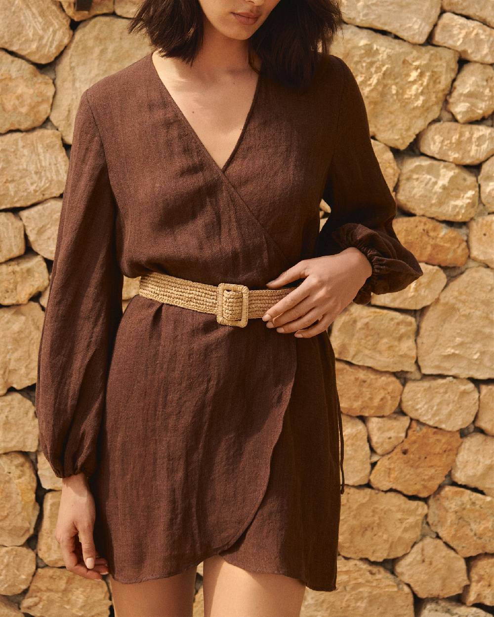 Manebí Natural Raffia Belt - Square Buckle - Tan Vendita Economica