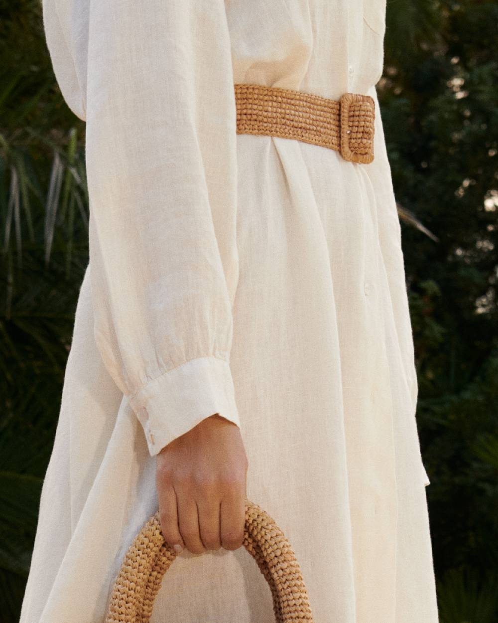 Manebí Natural Raffia Belt - Square Buckle - Tan Vendita Economica