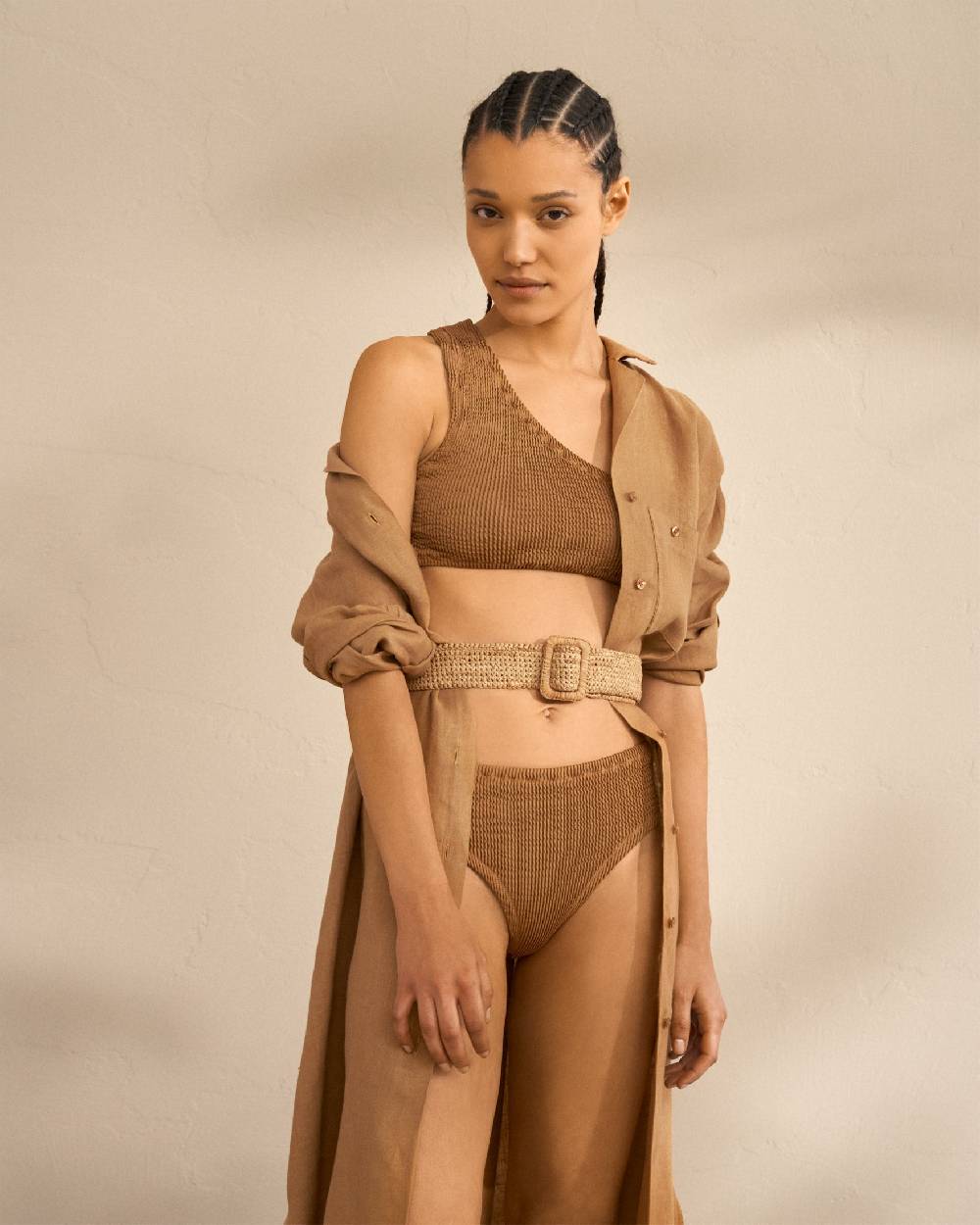 Manebí Natural Raffia Belt - Square Buckle - Tan Vendita Economica