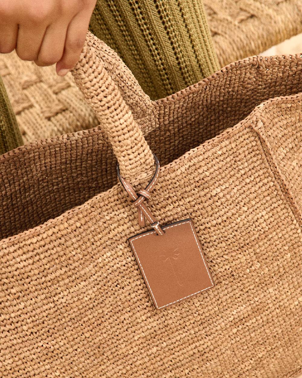 Manebí Raffia Sunset Bag Large - Leather Tag Tan Saldi Di Fabbrica