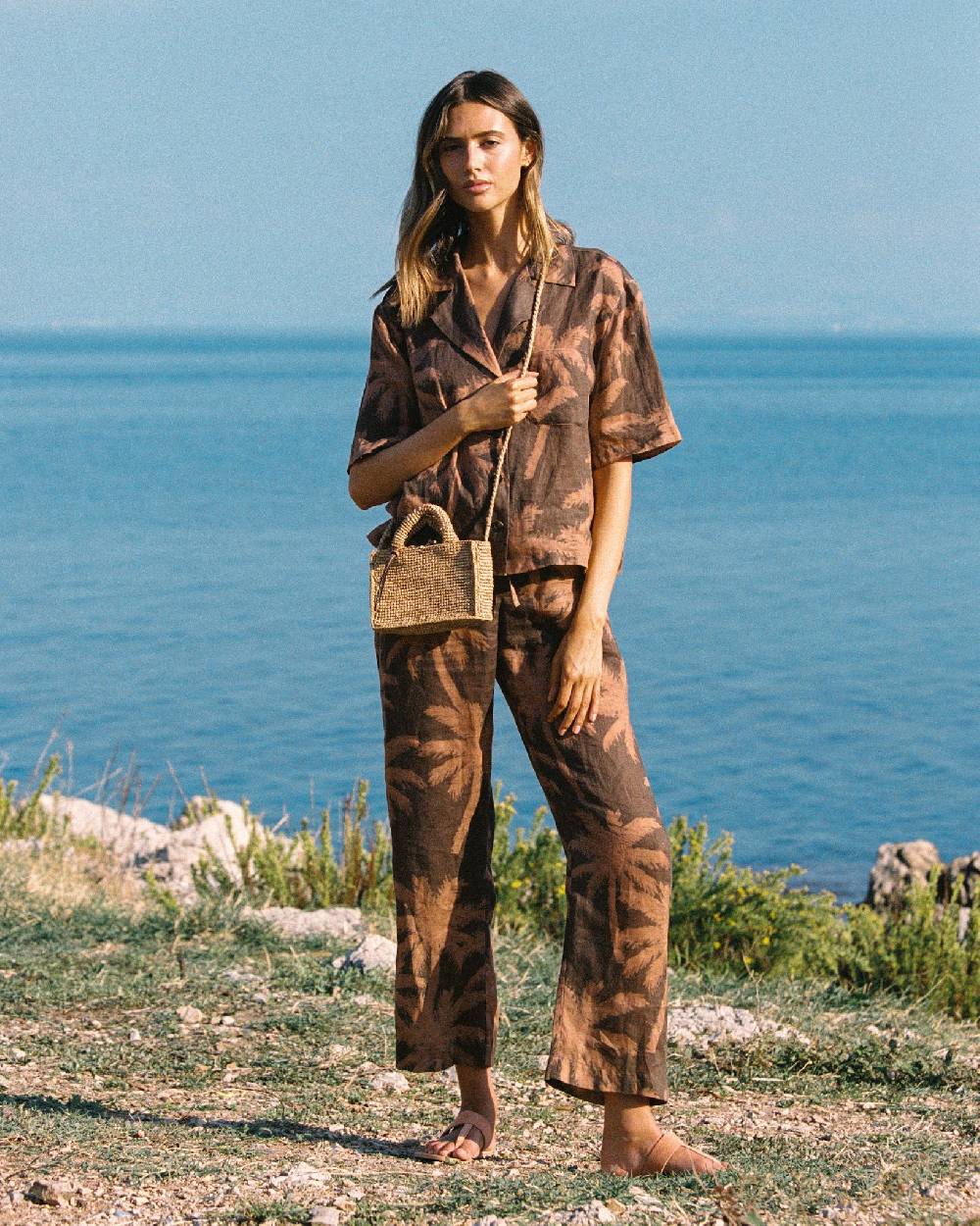 Manebí Natural Raffia Sunset Bag Mini - Palm Leather Tag - Tan I Più Venduti