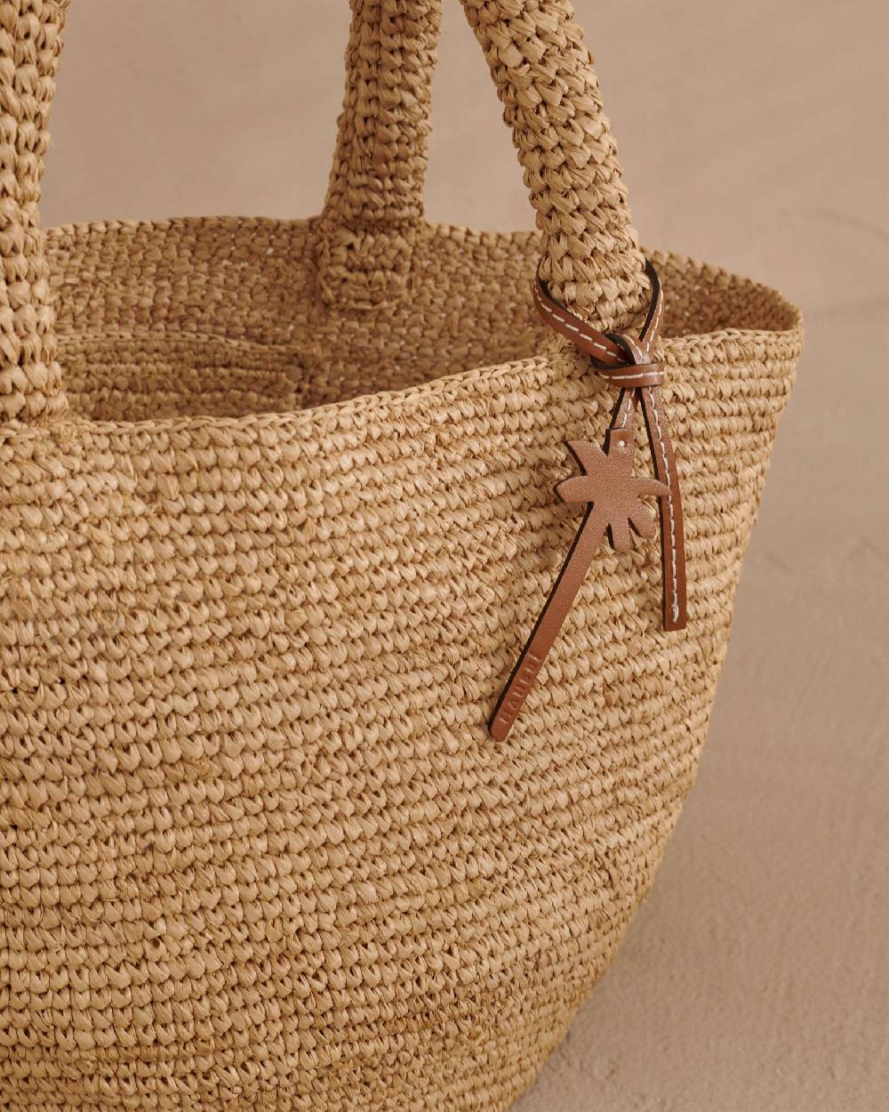 Manebí Raffia Summer Bag Medium - Palm Leather Tag Tan In Saldo