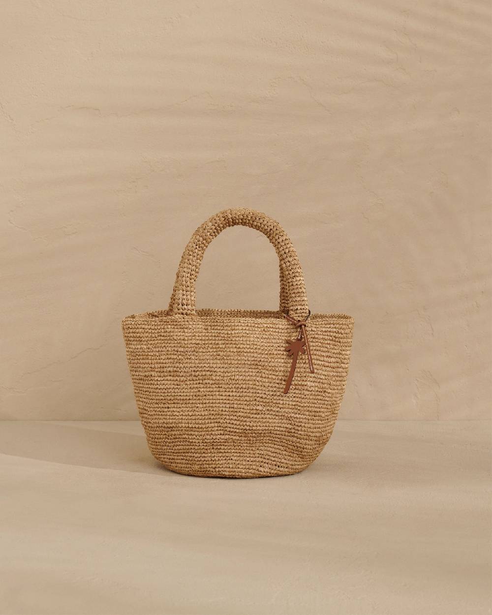 Manebí Raffia Summer Bag Medium - Palm Leather Tag Tan In Saldo