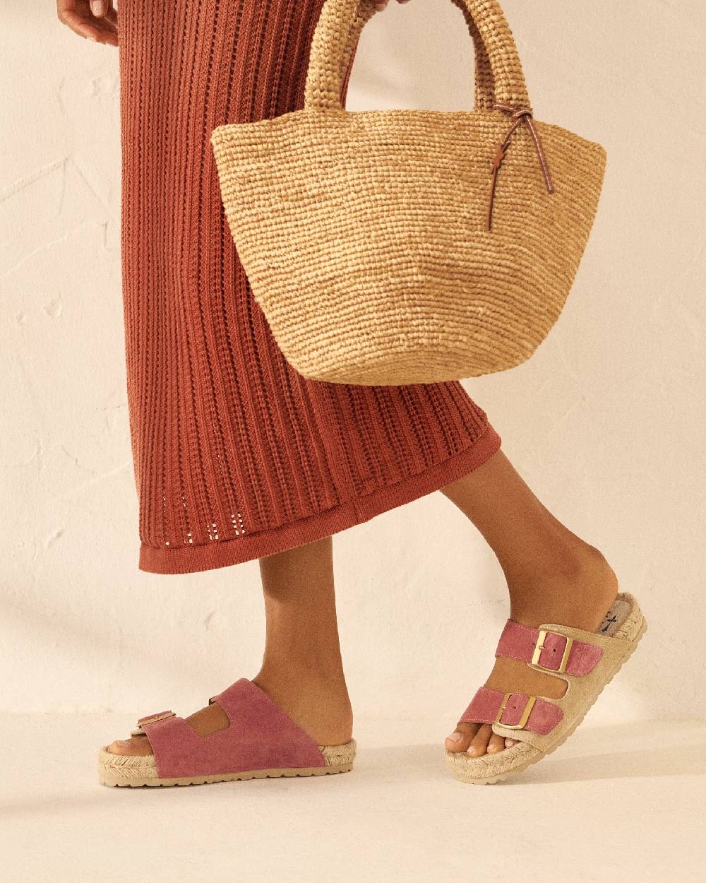 Manebí Raffia Summer Bag Medium - Palm Leather Tag Tan In Saldo