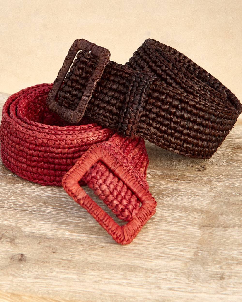 Manebí Natural Raffia Belt - Chocolate Italia