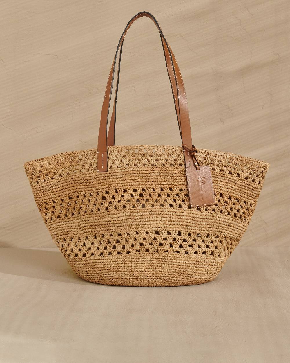Manebí Weaving Raffia \u0026 Leather Basket Bag - Leather Tag Nuovo