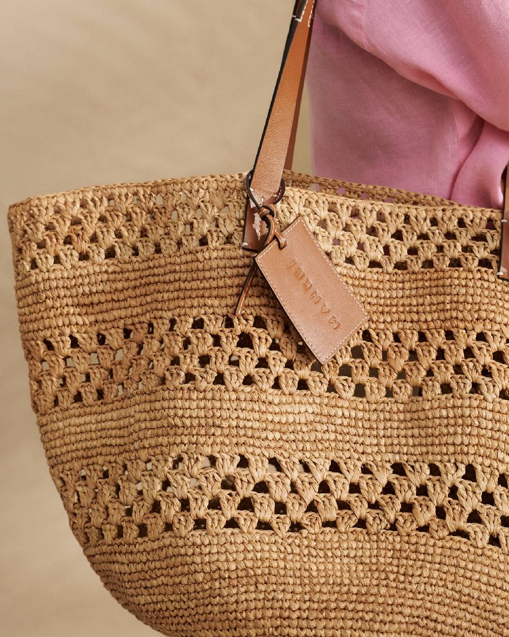 Manebí Weaving Raffia \u0026 Leather Basket Bag - Leather Tag Nuovo