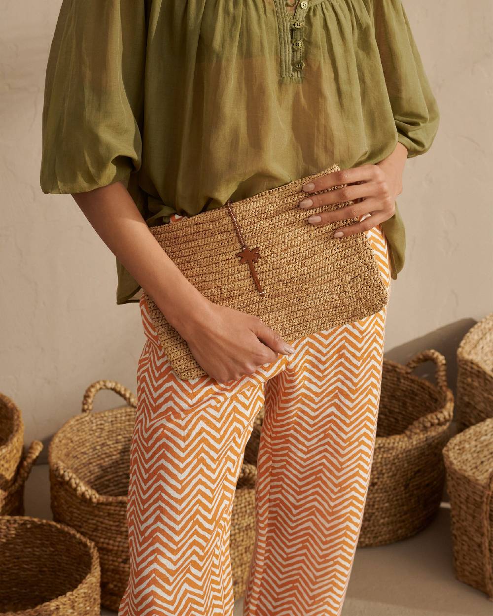 Manebí Raffia Clutch - Leather Palm Tan Qualità