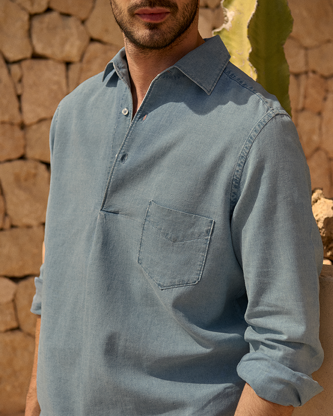 Manebí Lenim: Linen Denim|Nassau Polo Shirt Qualità Garantita