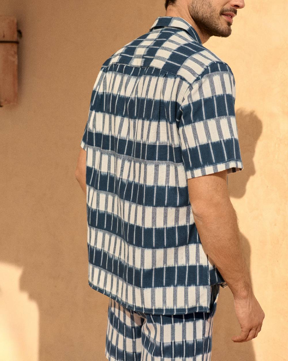 Manebí Dyed Cotton|Havana Camp-Collar Shirt - Navy Blue \u0026 Indigo Pattern Acquista Ora