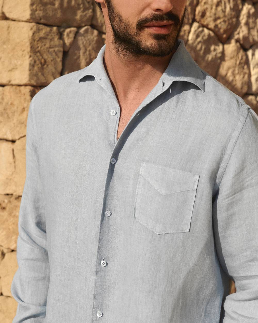 Manebí Washed Linen Panama Shirt - Grey Blue Promozione Limitata
