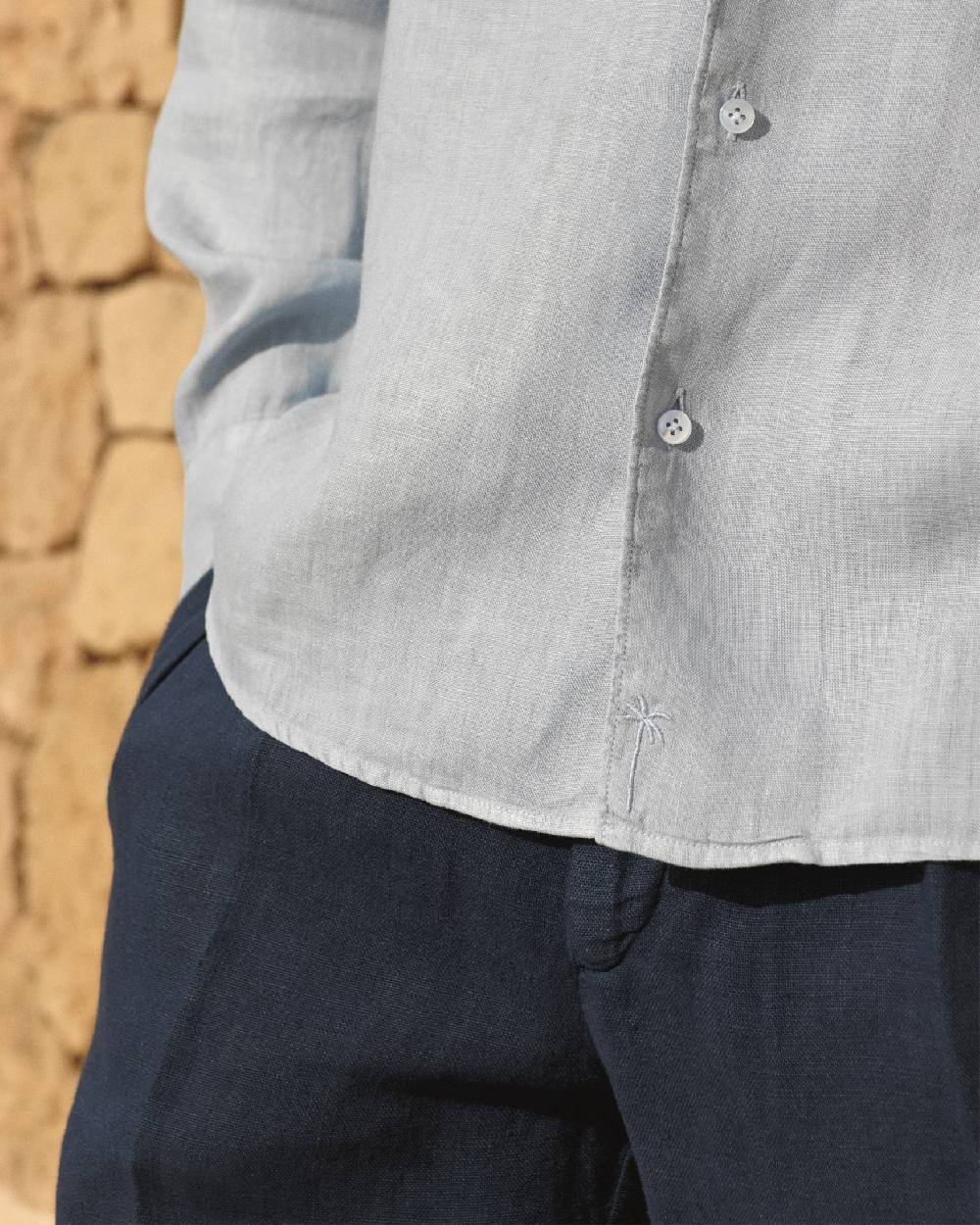 Manebí Washed Linen Panama Shirt - Grey Blue Promozione Limitata