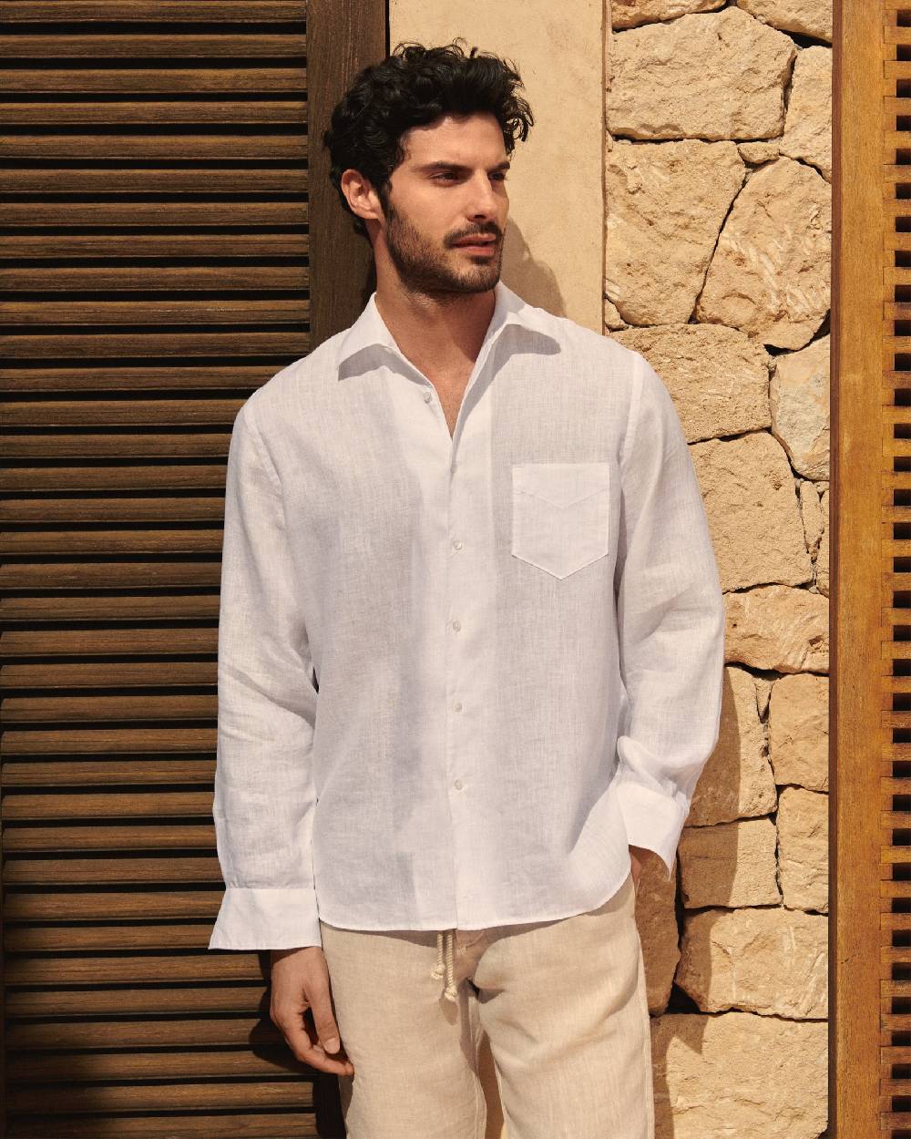 Manebí Linen Panama Shirt - Embroidered Palm White Affare Del Giorno