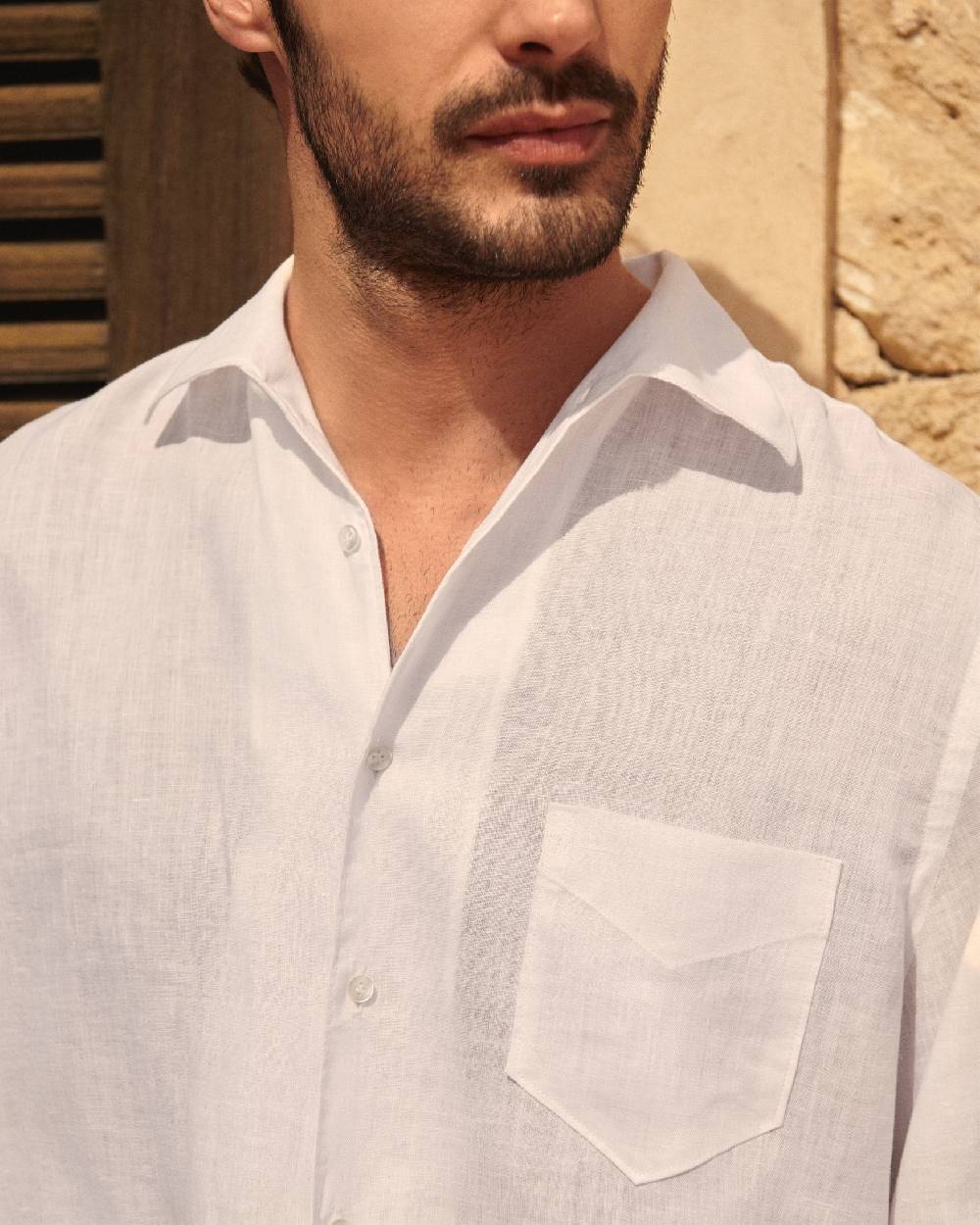 Manebí Linen Panama Shirt - Embroidered Palm White Affare Del Giorno