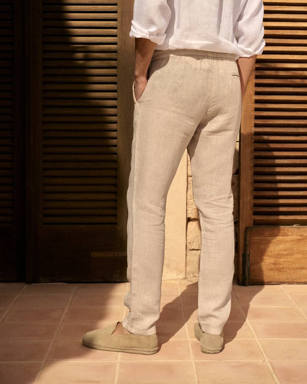 Manebí Washed Linen Venice Trousers - Kaki Beige Prezzo Ridotto