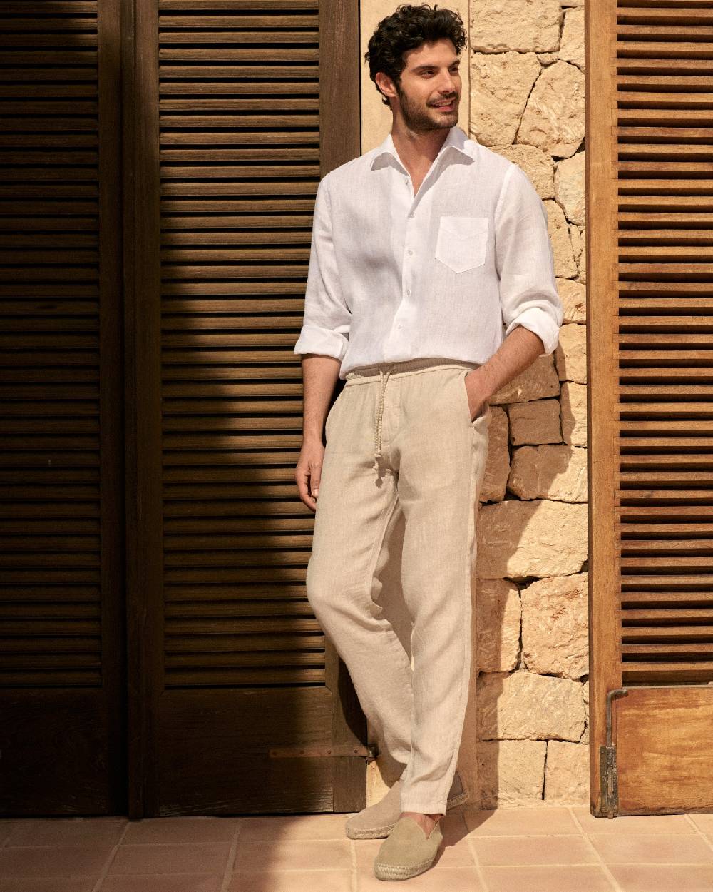 Manebí Washed Linen Venice Trousers - Kaki Beige Prezzo Ridotto