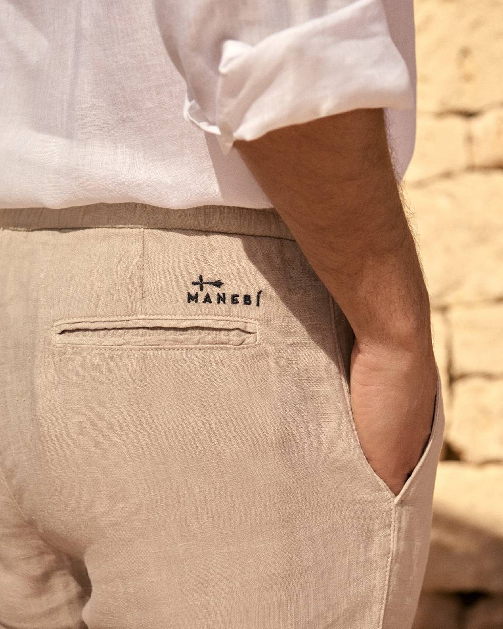 Manebí Washed Linen Venice Trousers - Kaki Beige Prezzo Ridotto