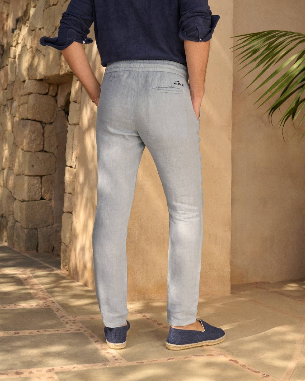 Manebí Washed Linen Venice Trousers - Grey Blue Prezzo di fabbrica