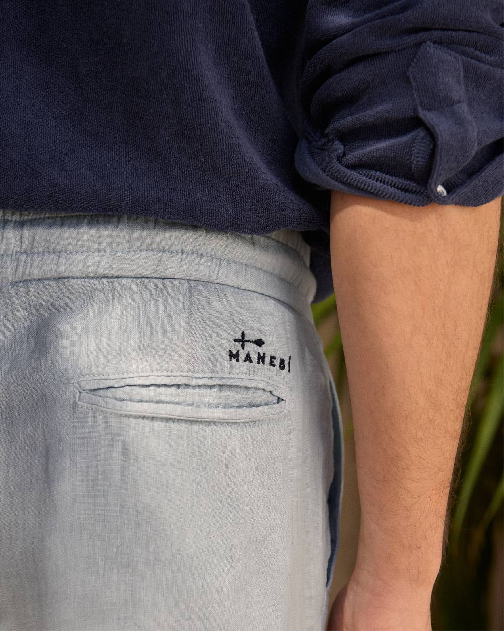 Manebí Washed Linen Venice Trousers - Grey Blue Prezzo di fabbrica
