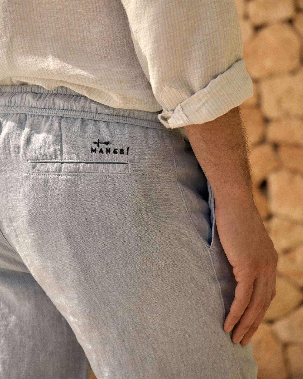 Manebí Washed Linen Malibu Shorts - Grey Blu Sconto