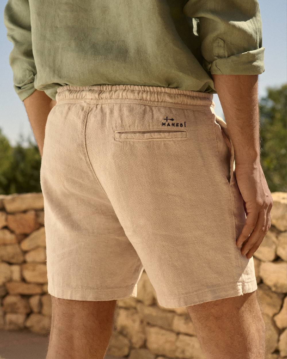 Manebí Woven Linen Malibu Shorts - Kaki Beige Offerta