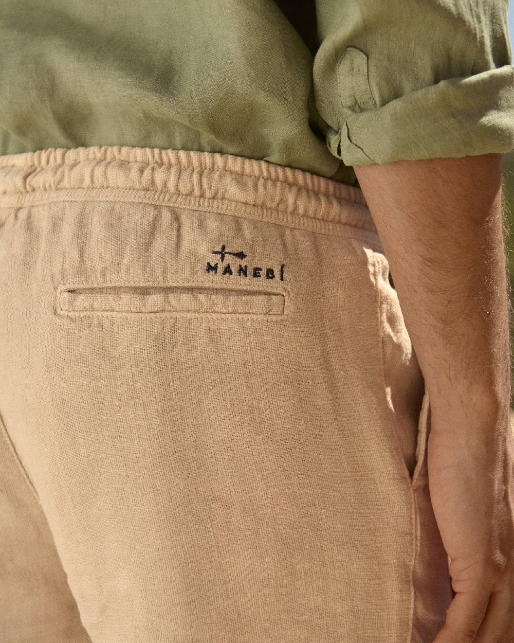 Manebí Woven Linen Malibu Shorts - Kaki Beige Offerta