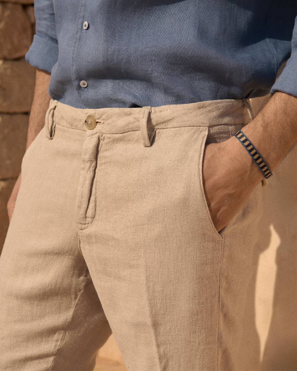 Manebí Woven Linen Milano Trousers - Kaki Beige Online