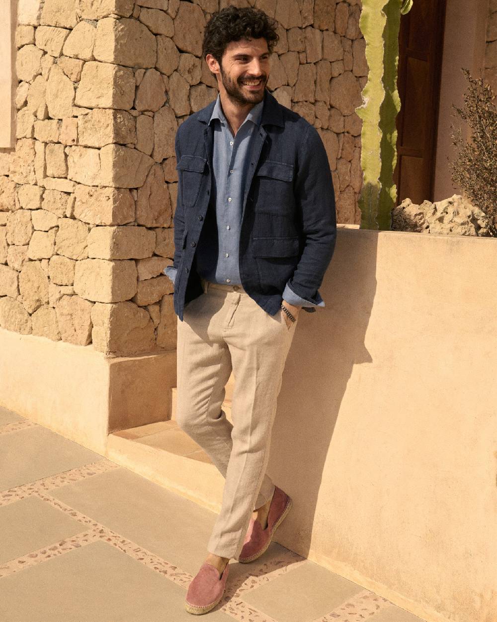 Manebí Woven Linen Milano Trousers - Kaki Beige Online