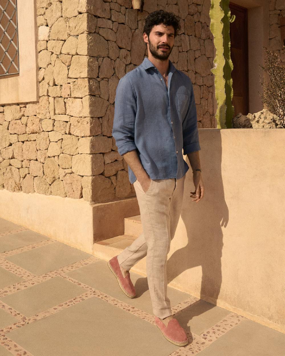 Manebí Woven Linen Milano Trousers - Kaki Beige Online