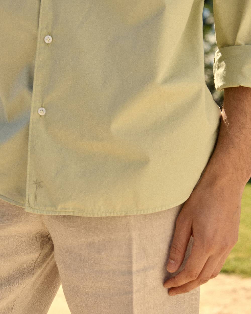 Manebí Poplin Panama Shirt - Light Green Vendita Calda