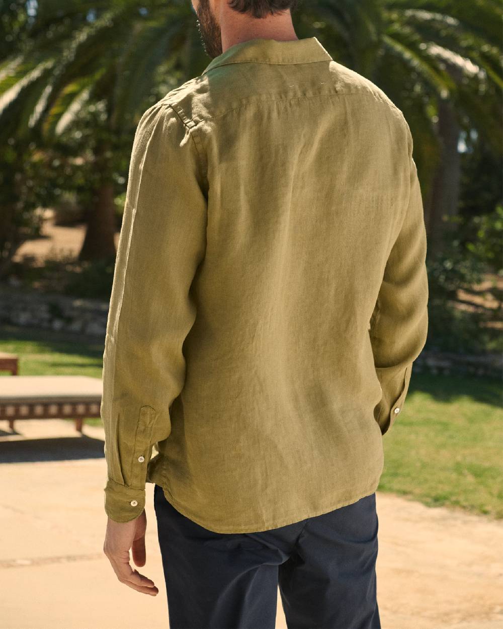Manebí Linen Panama Shirt - Embroidered Palm Kaki Green Negozio
