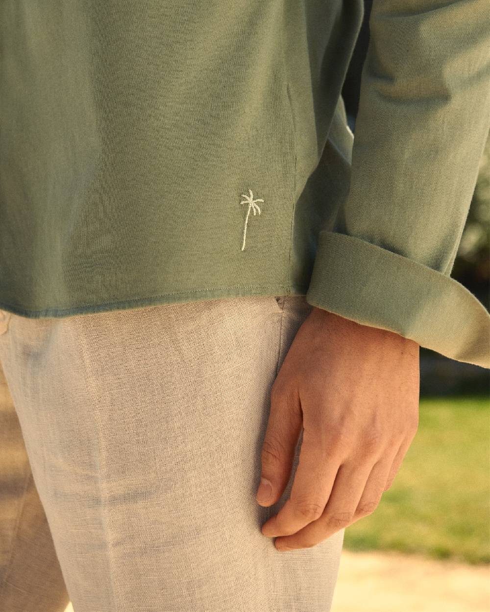 Manebí Organic Cotton Pedro Shirt - Long Sleeve Kaki Green Nuova