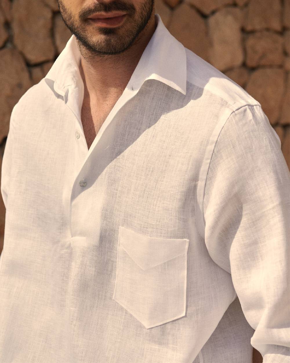 Manebí Linen Nassau Polo Shirt - Embroidered Palm Off White In Linea