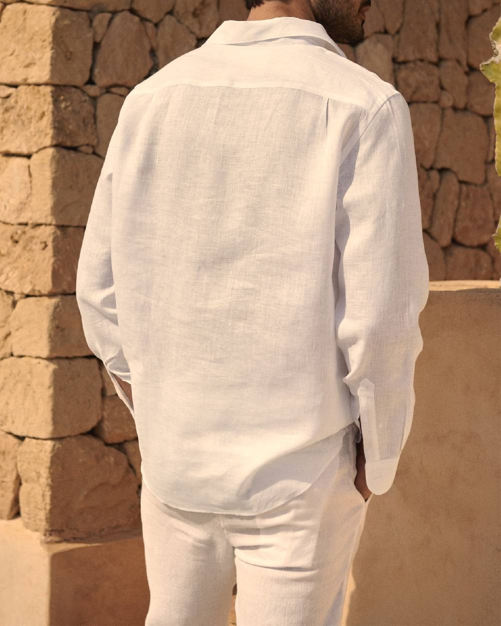 Manebí Linen Nassau Polo Shirt - Embroidered Palm Off White In Linea