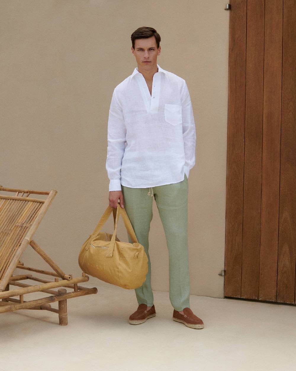 Manebí Linen Nassau Polo Shirt - Embroidered Palm Off White In Linea