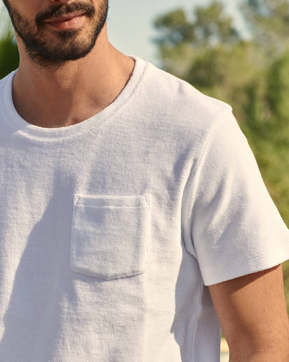 Manebí Organic Terry Cotton Emilio T-Shirt - Embroidered Palm White Qualità