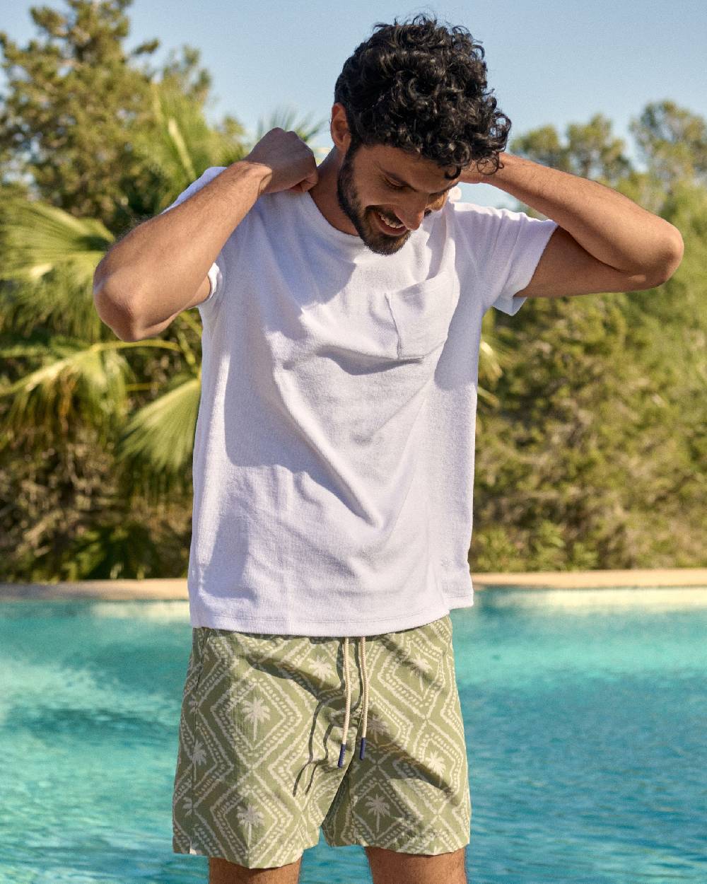 Manebí Organic Terry Cotton Emilio T-Shirt - Embroidered Palm White Qualità
