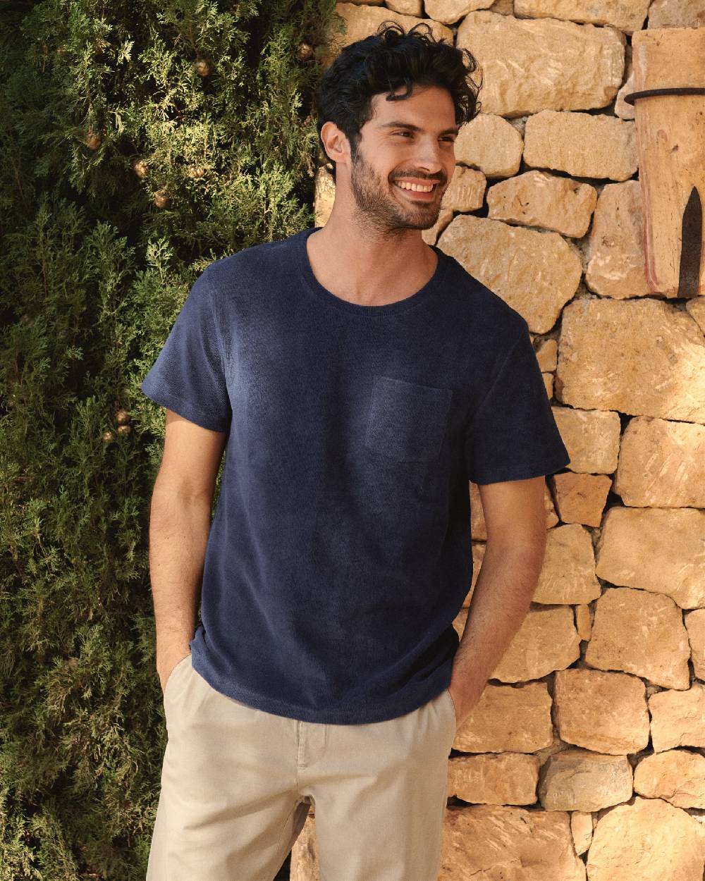 Manebí Organic Terry Cotton Emilio T-Shirt - Navy Vendita
