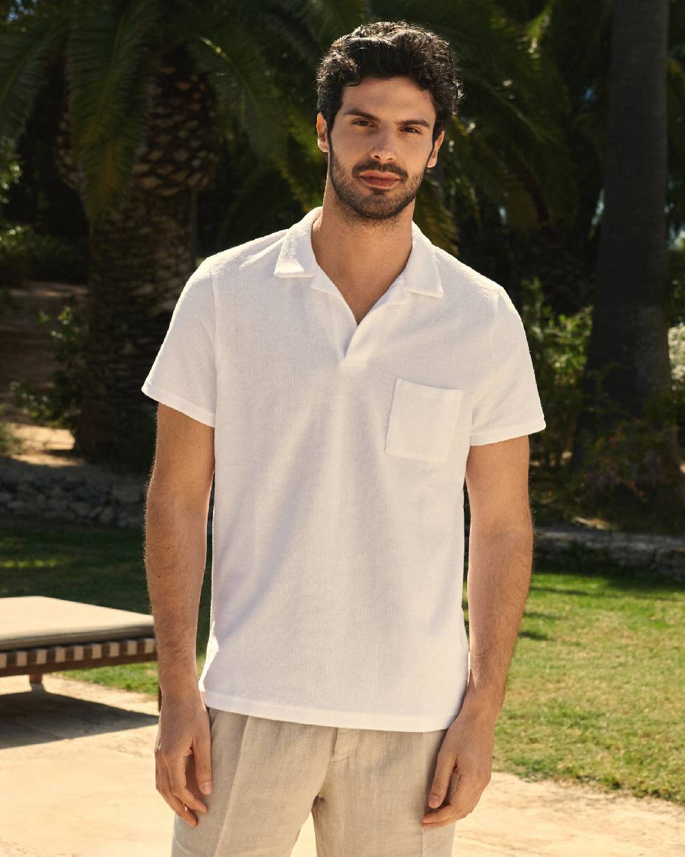 Manebí Organic Terry Cotton Olive Polo Shirt - Short Sleeves White Promozione