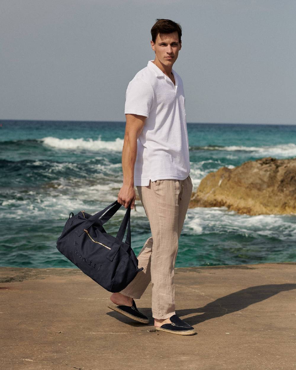 Manebí Organic Terry Cotton Olive Polo Shirt - Short Sleeves White Promozione