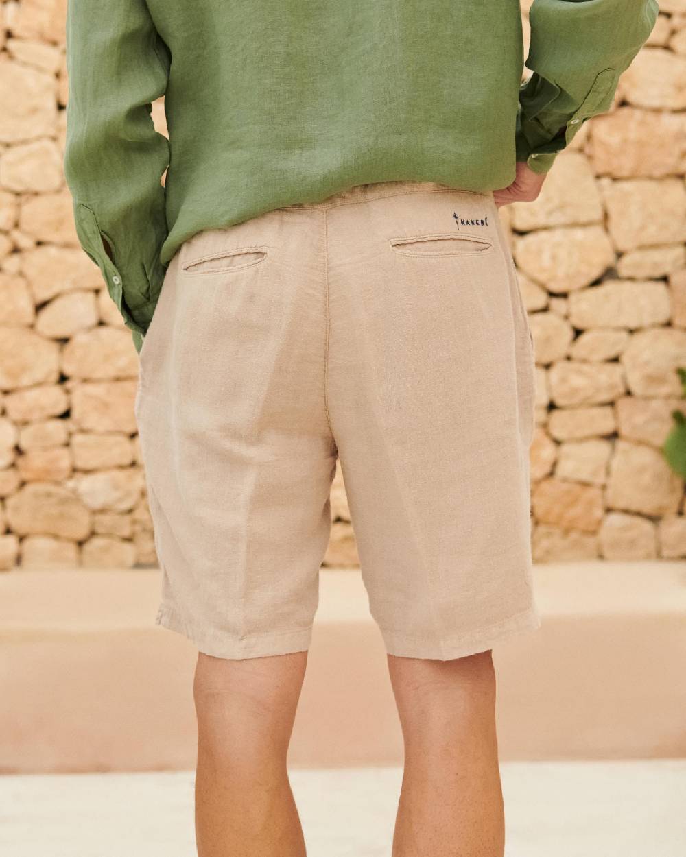 Manebí Positano Shorts - Washed Linen - Kaki Beige Spedizione Gratuita