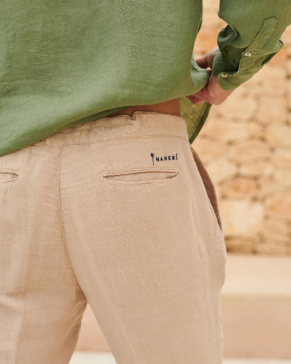 Manebí Positano Shorts - Washed Linen - Kaki Beige Spedizione Gratuita