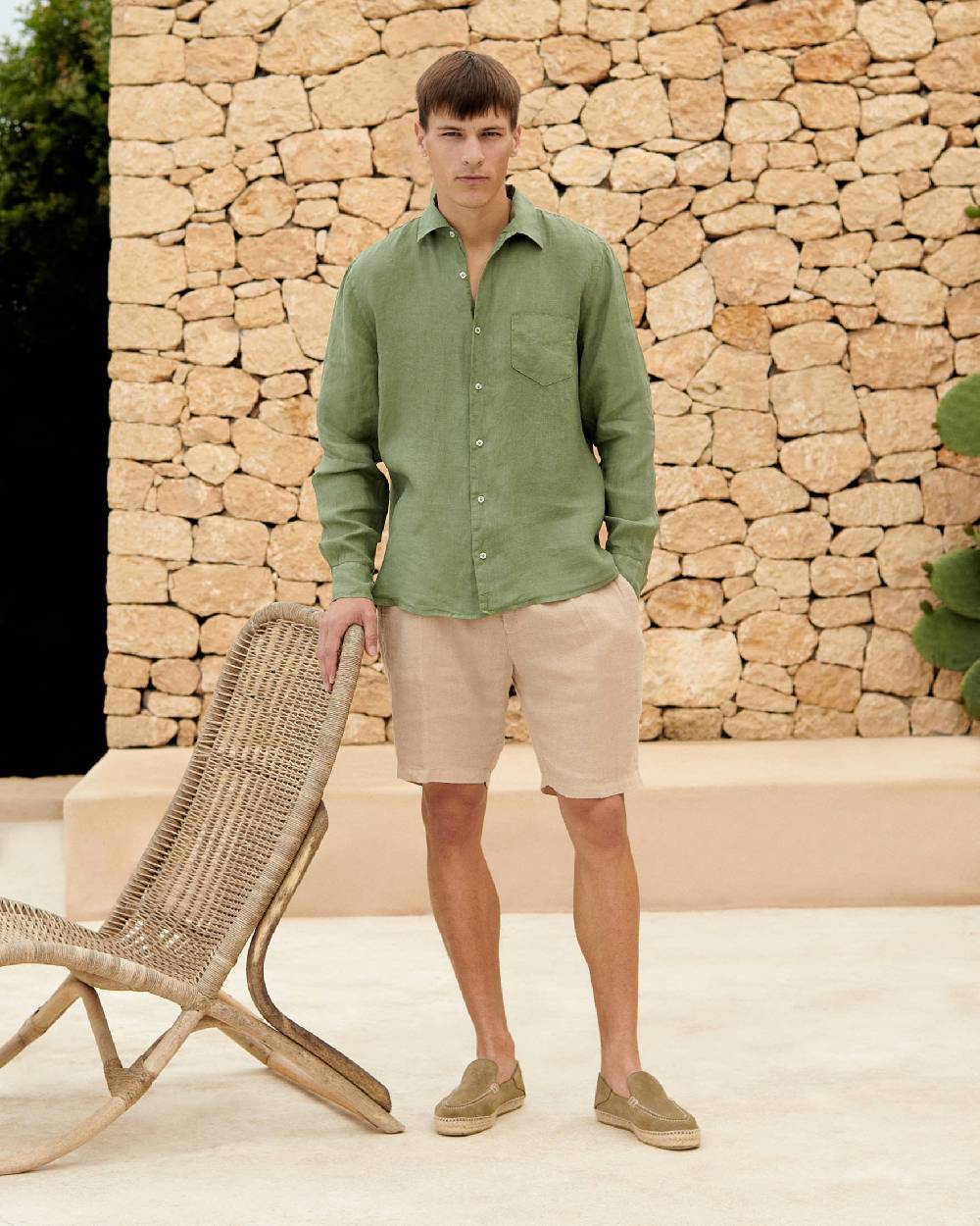 Manebí Positano Shorts - Washed Linen - Kaki Beige Spedizione Gratuita