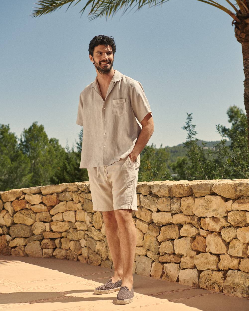 Manebí Positano Shorts - Washed Linen - Kaki Beige Spedizione Gratuita