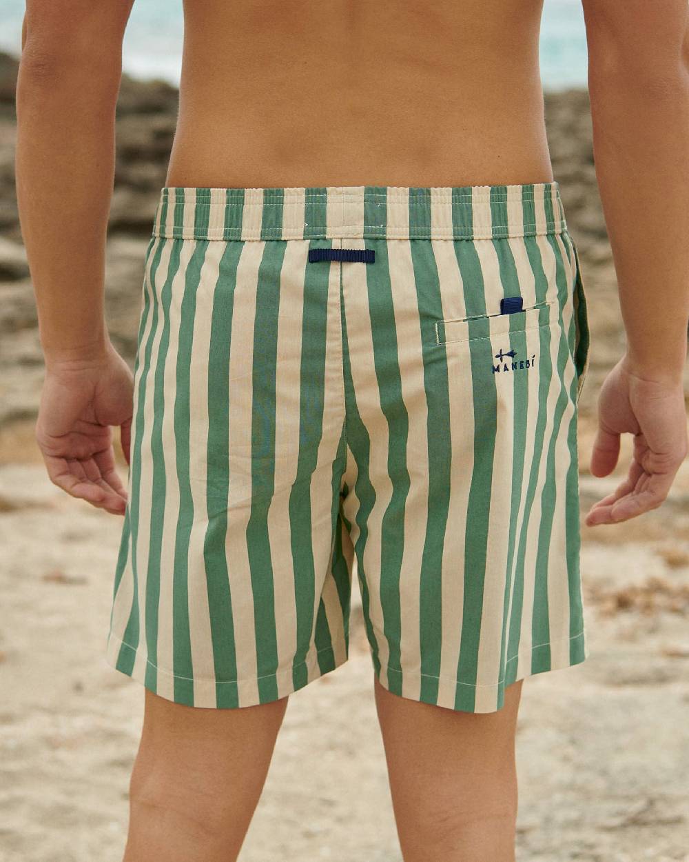Manebí Printed Macro Stripes Swim Shorts - Kaki Green Macro Stripes In Saldo